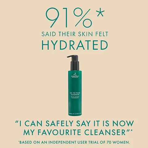 Image 1, 91% said their skin felt hydrated. - i can safety say it is now my favourite cleanse. based on an independent user trial of 70 women. Image 2, perfect as your second cleanse, removed impurities, use daily morning and night, for oily or combination skin, opthalmologist approved.