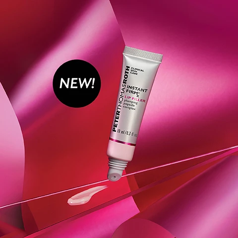 Image 1 - An image of a pink-tinted tube of Peter Thomas Roth Instant Firmx Lip Filler leaning against a red and pink abstract background, with a small amount of the product on a surface below it, and the text NEW! in a black circle.
              Image 2 - A tube of Peter Thomas Roth Instant Firm Lip Filler is displayed against a pink background, with visible text stating 2% Linefill™, 3% Hyaluronic Acid Filling Spheres, and 1% Maxi-Lip™, each accompanied by brief descriptions of their effects.
              Image 3 - A silver and pink tube of Peter Thomas Roth Instant Firm X Lip Filler sits on a smooth, light pink surface; the text reads CLINICALLY PROVEN to immediately improve the look of lip plumpness and lip lines*.
              Image 4 - Image of a tube of Peter Thomas Roth Instant Firm Lip Filler against a light pink background, with text listing three ways to use the product: 1 By itself to help plump and fill the look of lip lines, 2 As a plumping primer under lip color, 3 As a nourishing overnight lip treatment.
              Image 5 - A close-up of two women, one applying a lip product to her lips with a focus on the products applicator, while the other woman has her lips gently pursed; the image includes the text Apply to clean, dry lips and Plumps the look of lips in 5 minutes or less!
              Image 6 - A vibrant pink background features bold, white text that reads CLINICALLY PROVEN INSTANT FIRM® LIP FILLER 100% of subjects saw an IMMEDIATE REDUCTION in the look of lip lines* with a smaller note at the bottom about the studys details.
              Image 7 - Image features four pairs of lips showing a comparison of before and after using a lip treatment, with visible text stating BEFORE and AFTER 5 MINUTES* above each image, and a footnote stating Unretouched photos. Individual results may vary.