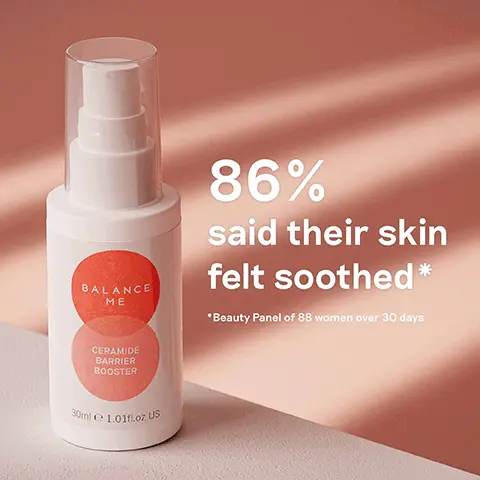 Image 1: 86% said their skin felt smoothed. Image 2: balances, restores skin barrier, hydrates and protects