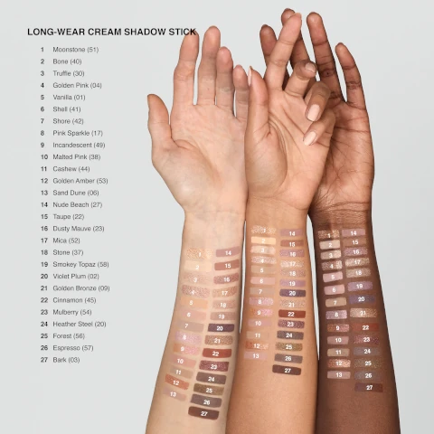 Model arm swatch of all shades included in the range