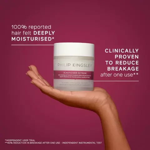 100% reported hair felt deeply moisturised. clinically proven to reduce breakage after one use