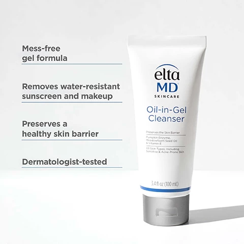 Image 1, mess free gel formula. removes water resistant sunscreen and makeup, preserves a healthy skin barrier, dermatologist tested. Image 2, the first step in your melt away the day routine. Image 3, step 1 = mess free gentle gel. step 2 = silky oil to dissolve sunscreen, makeup and pollution. step 3 = milky emulsion to melt away impurities Image 4, dermatologist tested, non comedogenic, dye-free