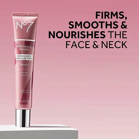 Firms, smooths and nourishes the face & neck. Night cream, Eye cream, Day cream, Serum. PRO-RETINOL, FIRMING COMPLEX, COLLAGEN PEPTIDE TECHNOLOGY. FACE & NECK FEEL FIRMER IN 1 WEEK*. Customer study on UK women.