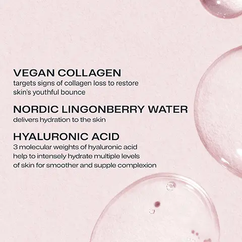 Image 1, VEGAN COLLAGEN targets signs of collagen loss to restore skin's youthful bounce NORDIC LINGONBERRY WATER delivers hydration to the skin HYALURONIC ACID 3 molecular weights of hyaluronic acid help to intensely hydrate multiple levels of skin for smoother and supple complexion Image 2,100% agree skin's elasticity is restored* 100% agree the skin looks smoother' 94% agree the look of fine lines and wrinkles is reduced 91% agree skin looks bouncy 100% would buy the product and recommend it to a friend LUMENE [LUMO] NORDIC BLOO VEGAN COLLA EYE SERUM Image 3, CLINICALLY TESTED* TO MAKE SKIN LOOK FIRMER AND MORE ELASTIC IN 4 WEEKS AND REDUCE THE APPEARANCE OF FINE LINES AND WRINKLES.