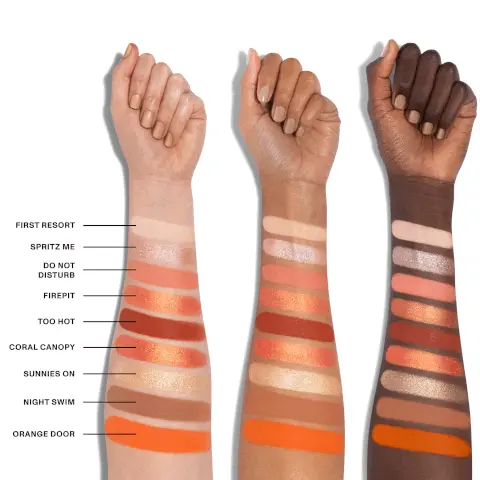 Image 1 and 2: Model arm swatches of all shades in the palette