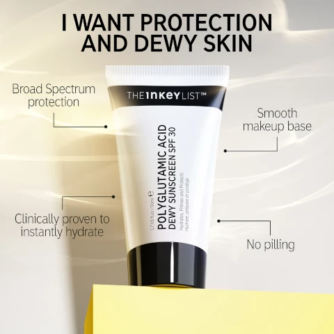 i want dewy protection and dewy skin, broad spectrum protection, smooth makeup base, clinically proven to instantly hydrate, no pilling
