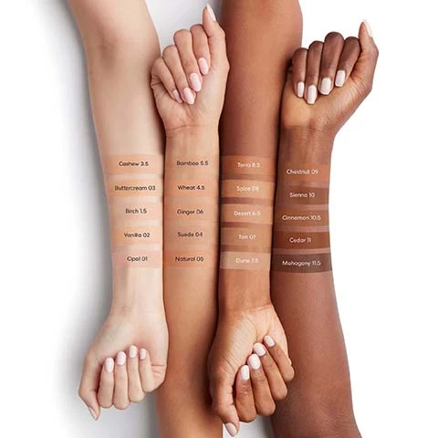 Image 1, swatches on 4 different skin tones. Image 2, clinically proven to instantly control oil for up to 12 hours. based on a clinical study of 34 panellists, results may vary. Image 3, marine botanicals = mineral rich skin balancing ingredients reduce oil and sebum overtime. swualane = provides oil free hydration. miner-based sunscreen = protects from damaging UVA and UVB rays. Image 4, natural matte finish in 1, 2, 3. 1 = shake well to activate mattifying mineral powders. 2 = blend outward with your fingertips (or use the smoothing face brush) beginning at the centre of the face. 3 = allow to dry down to a matte finish. Image 5, find your shade of complexion rescue tinted moisturiser. step 1 = find your intensity, step 2 = determine your undertone. C = cool skin burns or flushes easily, veins appear blue or purple, true white clothing looks most flattering. N = Neutral, skin burns fast then tans, veins appear both blue and green, true white clothing and ivory both look equally flattering. W = warm, skin tans easily, veins appear green.oil, ivory clothing looks the most flattering. step 3 = get your perfect shade.