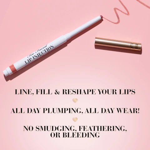line, fill and reshape your lips. all day plumping, all day wear. no smudging, feathering, or bleeding