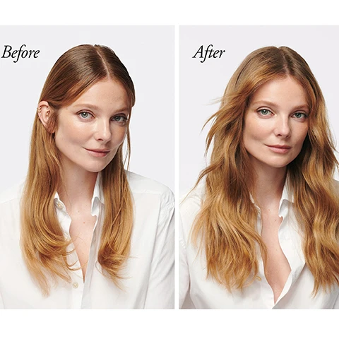 Image 1 - A woman with straight hair on the left and wavy hair on the right Before After Image 2 - Side-by-side image of a man with different hairstyles labeled Before and After. Image 3 - Purple Oribe Serene Scalp Oil Control products including shampoo, mist, and exfoliating scrub are displayed with text reading Serene Scalp Oil Control 91% felt their scalp was less oily for 72 hours after use¹ 90% saw a noticeable reduction of oiliness in hair and scalp² 90% felt their hair was cleaner at the roots after just one use³.