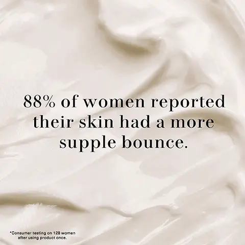 88% of women reported their skin had a more supple bounce - consumer testing on 128 women after using product once. 91% of women said their skin looked renewed- consumer testing on 128 women after 8 weeks of product use