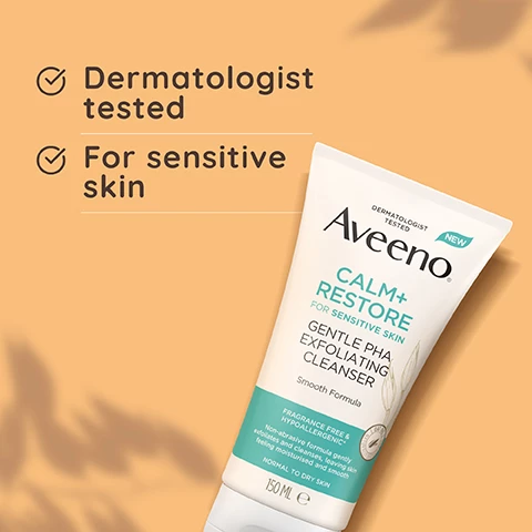 Image 1, dermatologist tested, for sensitive skin. Image 2, reveals a visibly refreshed complexion. Image 3, gently exfoliates for smoother feeling skin
