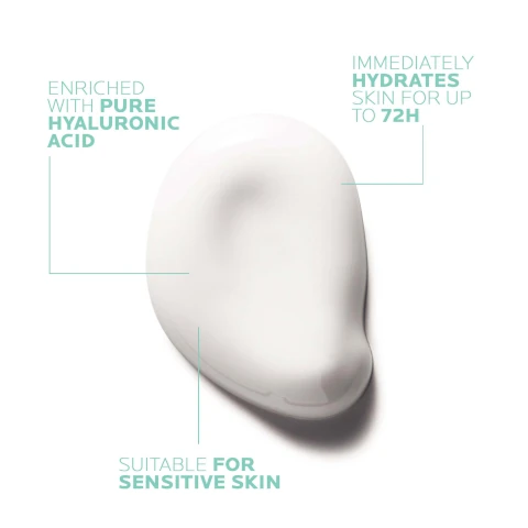enriched with pure hyaluronic acid, immediately hydrates skin for up to 72 hours, suitable for sensitve skin.