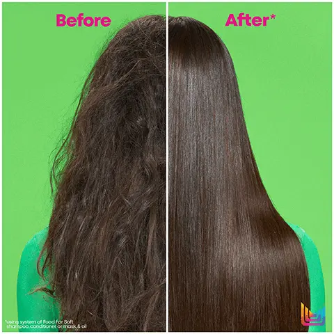 Image 1 - The image shows a side-by-side comparison of hair, with the left side labeled Before displaying frizzy hair and the right side labeled After* showing sleek, straight hair against a green background; visible text at the bottom states Using system of Food For Soft, shampoo, conditioner or masks, & all.
              Image 2 - A side-by-side comparison of hair, with the left side showing frizzy, textured hair labeled Before and the right side displaying defined, curly hair labeled After* against a bright green background, with visible text at the bottom stating Using system of Food For Soft shampoo, conditioner or mask & oil.
              Image 3 - A side-by-side comparison image showing a person with tousled blonde hair on the left labeled Before and the same person with smoother blonde hair on the right labeled After* against a bright green background, with a colorful logo in the bottom right corner.
              Image 4 - A green bottle of Matrix hair care product is shown, featuring text indicating 7x More Moisture, and key points about being infused with avocado oil and hyaluronic acid, leaving hair feeling soft and hydrated.
              Image 5 - A creamy white hair product is shown spreading over a bright green background with text stating 7x More Hydration*, 72 Hours Of Softness*, and For All Dry Hair.
              Image 6 - Image shows three hair care products on a bright green background labeled Food For Soft Professional Hydrating System with sections for Cleanse, Hydrate, and Seal; products include a black bottle of Hydrating Shampoo, a green bottle of Detangling Hydrating Conditioner, and a green bottle of Multi-Use Hair Oil Serum.
              Image 7 - Three hair care products from Matrix, including a shampoo, conditioner, and serum, are displayed among sliced avocados on a bright green background, with text stating Hyaluronic Acid Attracts Moisture and Avocado Oil Locks In Moisture.