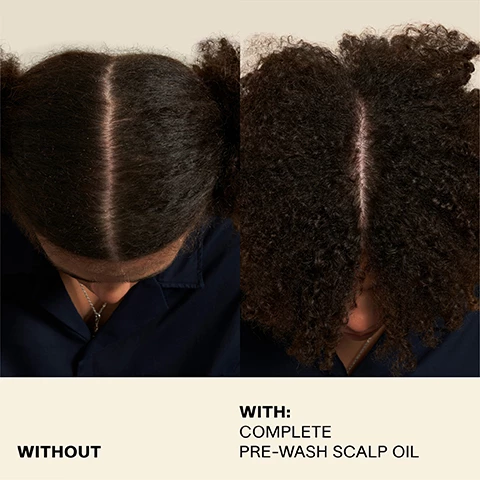 Image 1 and 2, without vs with complete pre-wash scalp oil.
