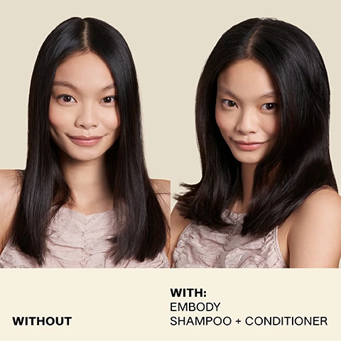 without vs with embody shampoo and conditioner