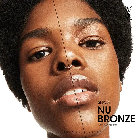 Image 1: Shade NU Bronze model before and after shot. Image 2: Shade NU Bronze model shots. Image 3: Jasmine flower and vitamin E. Image 4: on bare eyelids, on bare cheeks, on nose and cupids bow and mixed with moisturiser or foundation model shots. Image 5: shade Nu gold before and after model shot. Image 7:Shade NU gold model shots. Image 8: shade Nu rosy quartz before and after model shot. Image 9:shade Nu rosy quartz model shots