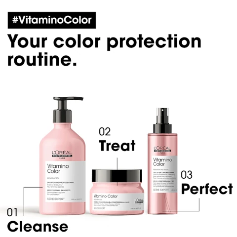 vitaminocolor. your color protection routine. 1 = cleanse. 2 = treat. 3 = perfect