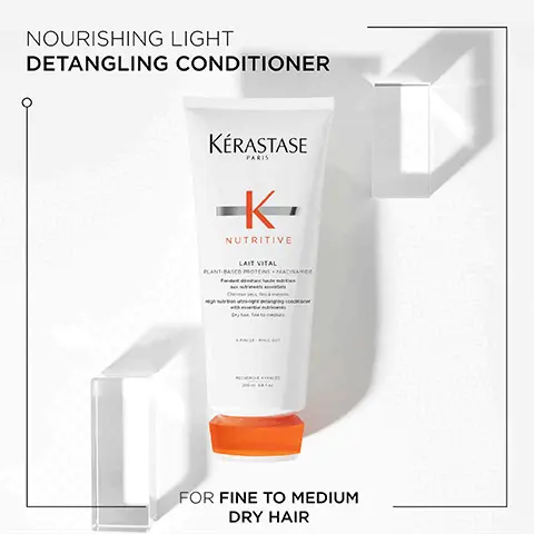 Nourishing light detangling conditioner for fine to medium dry hair. Niacinamide. Plant-based proteins.