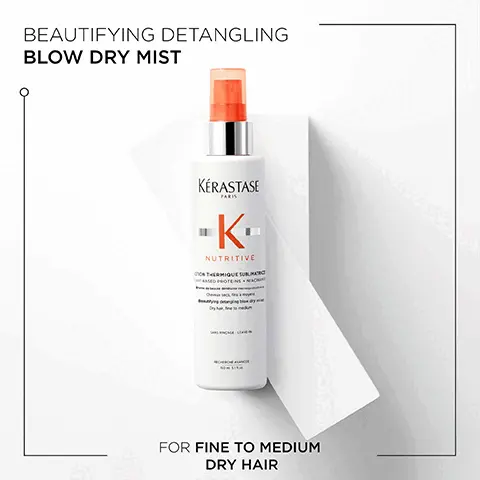 Beautifying detangling blow dry mist for fine to medium dry hair. Niacinamide. Plant-based proteins.
