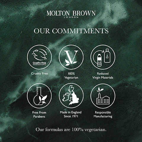 our commitments, cruelty free, 100% vegetarian, reduced virgin materials, free from parabens, made in england 1971, responsible manufacturing, our formulas are 100% vegetarian.