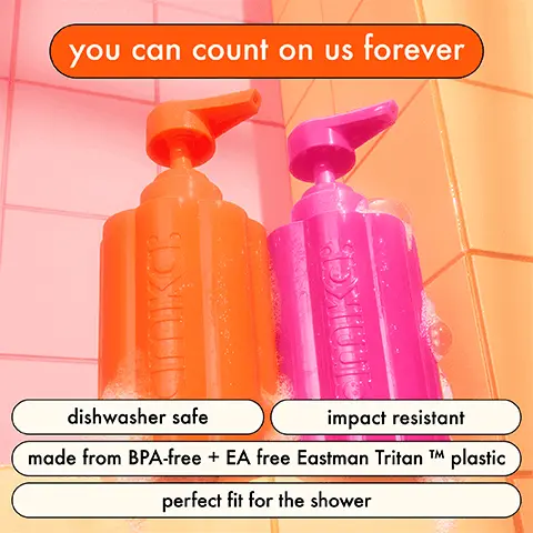 You can count on us forever. Dishwasher safe, impact resistant, made from BPA free + EA free Eastman Tritan plastic. Perfect fit for the shower.Amika + the planet = friends forever. Forever friend reduces environmental impact by 69%*. Using forever friend + refill pouches reduces environmental impact by 98%*** After using 1 forever friend bottle for one year, compared to 2 PCR bottles.** After using 1 forever friend bottle with 1 sustainable puch for 2 years, compared to 2 PCR bottles.How to be a forever friend to the planet. 1. Unscrew the top. 2. Refill with our shampoo + conditioner pouches. 3. Refil, reuse, repeat!