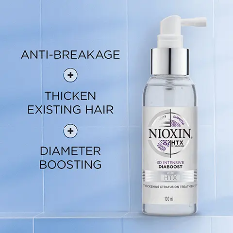Image 1: Anti breakage and thickening existing hair and diameter boosting. Image 2: 5 star rating made an immediate difference. Image 3: How to use nioxin diaboost? 1 Apply evenly 6 pumps through the scalp 2 massage gently at the roots and comb through 3 do not rinse off 4 style as desired