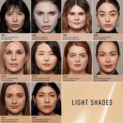 Image 1: L002 FOR FAIR SKIN WITH NEUTRAL PINK UNDERTONES L004, FOR FAIR-LIGHT SKIN WITH, WARM PEACH UNDERTONES, L006, FOR FAIR-LIGHT SKIN WITH WARM NEUTRAL UNDERTONES, L008, FOR LIGHT SKIN WITH GOLDEN NEUTRAL UNDERTONES,L010, L012, L015, FOR LIGHT SKIN WITH WARM PEACH UNDERTONES, FOR LIGHT SKIN WITH GOLDEN, PEACH NEUTRAL UNDERTONES, FOR LIGHT SKIN WITH WARM GOLDEN UNDERTONES, L021, FOR LIGHT MEDIUM SKIN WITH, WARM GOLDEN UNDERTONES, L024, FOR LIGHT-MEDIUM SKIN WITH WARM PEACH UNDERTONES, L018, FOR LIGHT-MEDIUM SKIN WITH COOL PEACH UNDERTONES LIGHT SHADES. Image 2: M027, FOR LIGHT-MEDIUM SKIN WITH BALANCED NEUTRAL UNDERTONES, M030, FOR MEDIUM SKIN WITH NEUTRAL PEACH UNDERTONES,M033, FOR LIGHT-MEDIUM SKIN WITH GOLDEN NEUTRAL UNDERTONES, M036, FOR MEDIUM SKIN WITH WARM GOLDEN PEACH UNDERTONES, M039, M042, M045, FOR MEDIUM SKIN WITH GOLDEN NEUTRAL UNDERTONES, FOR MEDIUM SKIN WITH WARM PEACH UNDERTONES, FOR MEDIUM SKIN WITH BALANCED NEUTRAL UNDERTONES, M051, FOR MEDIUM-TAN SKIN WITH BALANCED NEUTRAL UNDERTONES, M054, FOR MEDIUM-TAN SKIN WITH GOLDEN NEUTRAL UNDERTONES, M048, FOR MEDIUM SKIN WITH NEUTRAL PINK UNDERTONES MEDIUM SHADES. Image 3: T057 FOR MEDIUM-TAN SKIN WITH NEUTRAL PEACH UNDERTONES, T060, FOR TAN SKIN WITH NEUTRAL OLIVE UNDERTONES, T063, FOR TAN SKIN WITH NEUTRAL PEACH UNDERTONES, T066, FOR TAN SKIN WITH WARM PEACH UNDERTONES, T068, FOR TAN SKIN WITH WARM GOLDEN UNDERTONES, T070, FOR TAN-DEEP SKIN WITH WARM COPPER UNDERTONES, T072, FOR TAN-DEEP SKIN WITH NEUTRAL TERRACOTTA UNDERTONES, T074, FOR TAN-DEEP SKIN WITH NEUTRAL OLIVE UNDERTONES, T076, FOR TAN-DEEP SKIN WITH COOL-NEUTRAL UNDERTONES, T078, FOR TAN-DEEP SKIN WITH NEUTRAL, BRONZE UNDERTONES, TAN SHADES Image 4: D080 FOR TAN-DEEP SKIN WITH NEUTRAL COPPER UNDERTONES, D082, FOR DEEP SKIN WITH WARM BRONZE UNDERTONES, D084, FOR DEEP SKIN WITH NEUTRAL BRONZE UNDERTONES, D086, FOR DEEP SKIN WITH WARM GOLDEN UNDERTONES, D088, FOR DEEP SKIN WITH BALANCED NEUTRAL UNDERTONES, D090, FOR DEEP SKIN WITH NEUTRAL COPPER UNDERTONES, D092, FOR VERY DEEP SKIN WITH GOLDEN NEUTRAL UNDERTONES, D094, FOR VERY DEEP SKIN WITH COOL-NEUTRAL UNDERTONES, wwwww, D096, FOR VERY DEEP SKIN WITH NEUTRAL OLIVE UNDERTONES, D098, FOR VERY DEEP SKIN WITH BRONZE NEUTRAL UNDERTONES, DEEP SHADES. Image 5: FULL-COVERAGE SERUM FOUNDATION, TRANSFER-PROOF, EXTREME LONG WEAR, NATURAL FINISH, AD, SERUM-LIGHT FEEL, SWEAT HUMIDITY-RESISTANT, 100% VEGAN CRUELTY-FREE, LUXE RECYCLABLE GLASS BOTTLE. Image 6: BEFORE and AFTER BLEMISHES + ACNE SCARS, BEFORE AND AFTER Good Reple, FULL-COVERAGE SERUM FOUNDATION, COVERS EVERYTHING, FEELS LIKE NOTHING, AFTER AND BEFORE TEXTURE + PORES HYPERPIGMENTATION. Image 8: GOOD APPLE FOUNDATION COMPARISON GOOD APPLE SKIN-PERFECTING FOUNDATION BALM, BEST FOR, BALANCED TO DRY SKIN, AD, GOOD APPLE FULL-COVERAGE SERUM FOUNDATION, COMBO TO OILY SKIN, PERFORMANCE, HYDRATING ALL-DAY WEAR, TRANSFER-PROOF EXTREME LONG WEAR, LOOK, NATURAL FULL COVERAGE, NATURAL FULL COVERAGE, FORMULA, ICONIC LIGHTWEIGHT BALM, KEY INGREDIENTS, SERUM-LIGHT LIQUID, APPLE EXTRACT HELPS NOURISH SKIN, SODIUM HYALURONATE HELPS HYDRATE SKIN, APPLE EXTRACT HELPS KEEP SKIN LOOKING FRESH, QUINCE LEAF EXTRACT HELPS, KEEP SHINE IN CHEK INSTANTLY + ALL DAY