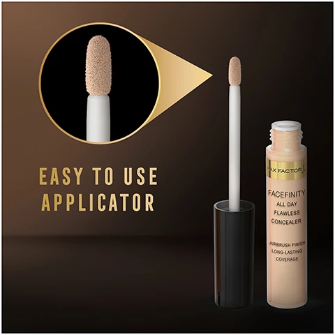 Image 1, easy to use applicator. Image 2, medium to full buildable coverage, long lasting light formula. Image 3, reduces appearance of wrinkles and fine lines. Image 4, instant flawless coverage. Image 5, available in 6 buildable shades.