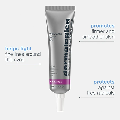 Image 1, promotes firmer and smoother skin, helps fight fine lines around the eyes, protects against free radicals. Image 2, new jumbo size available