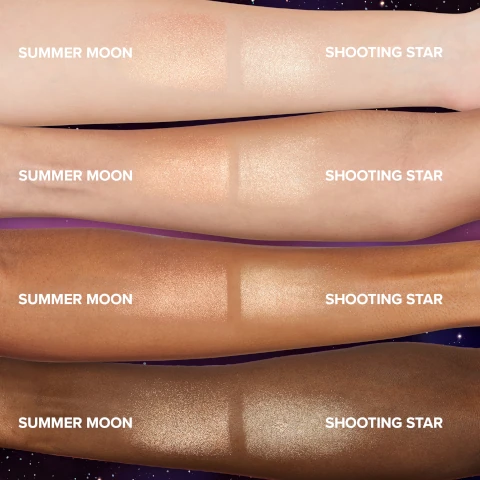 swatches of summer moon and shooting star on 4 different skin tones