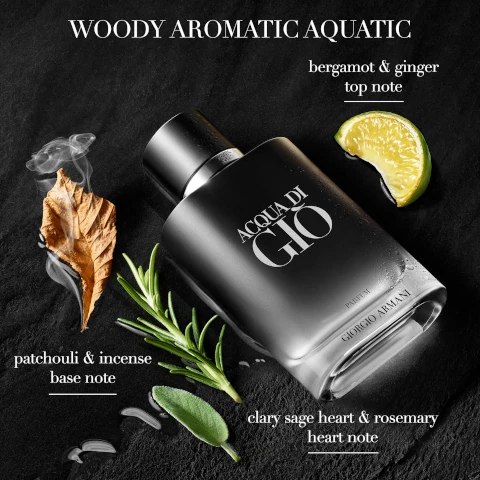 woody, aromatic, aquatic. bergamot and ginger top note. patchouli and incense base note. clary sage heart and rosemary heart note.