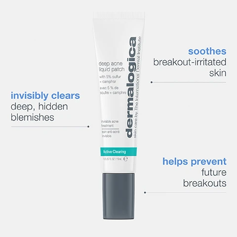 Image 1, invisibly clears deep, hidden blemishes. soothes breakout irritated skin. helps prevent future breakouts. image 2, before and after 14 days.
