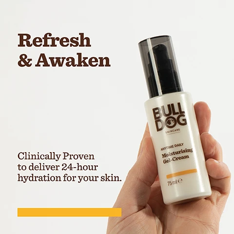 Image 1, refresh and awaken, clinically proven to deliver 24 hour hydration for your skin. Image 2, barley extract, tiger grass extract, sugar beet betaline. Image 3, bottle = 100% PCR plastic. Pump = 30% PCR plastic, mono material pump, FSC certified cardboard carton. 97% natural origin origin. natural origin fragrance. vegetarian society vegan approved. Image 4, refresh and protect