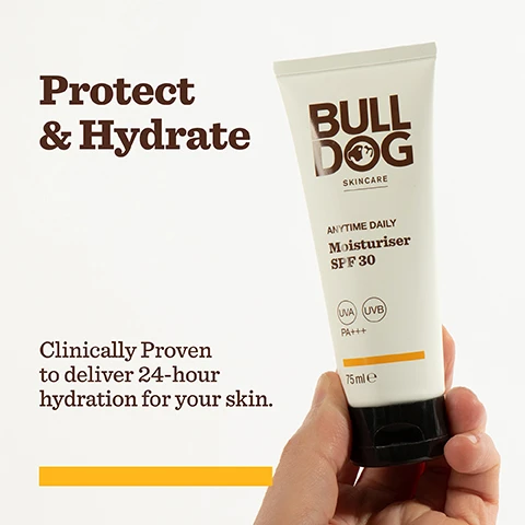 Image 1, protect and hydrate. clinically proven to deliver 24 hour hydration for your skin. Image 2, vitamin c, broad spectrum SPF 30, safflower seed oil. Image 3, tube = 35% PCR and 56% plant based sugarcane plastic tube, excludes cap. FSC carboard carton. fragrance free, vegetarian society vegan approved. Image 3, refresh and protect