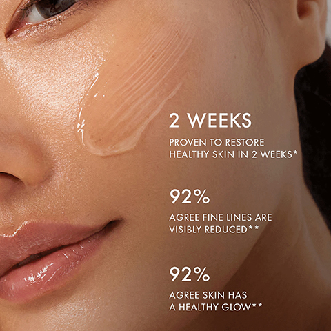 2 weeks proven to restore healthy skin in 2 weeks. 92% agree fine lines are visibly reduced. 92% agree skin has a healthy glow.