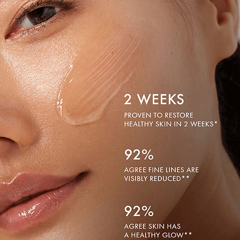 2 weeks proven to restore healthy skin in 2 weeks. 92% agree dine lines are visibly reduced. 92% agree skin has a healthy glow.