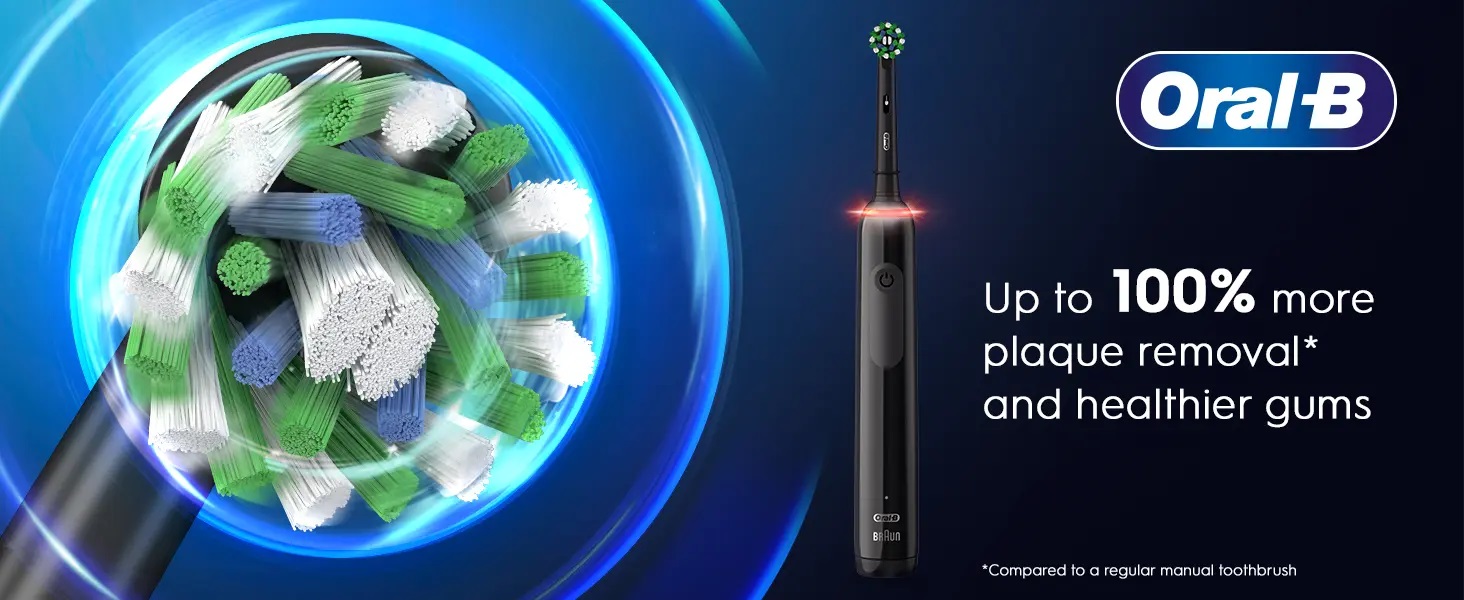 Oral B Up to 100% more plaque removal* and healthier gums. Compared to a regular manual toothbrush
