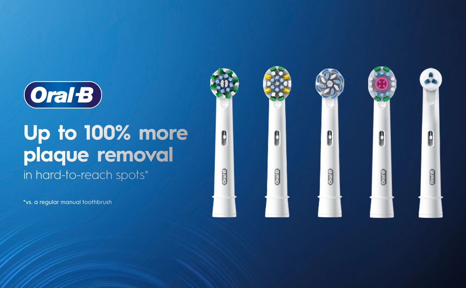 Oral-B up to 100% more plaque removal in hard to reach spots vs a regular manual toothbrush