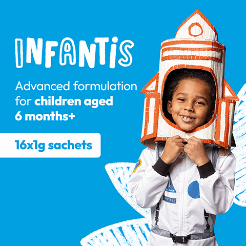 Infantis advanced formulation for children aged 6 months+. Pregnea Prgnancy with vitamins C & D3, zinc, magnesium, folate. Take every day, alongside antibiotics, as part of a healthy lifestyle. With or after food. Can be added to food, water, milk or juice. From preconception, during pregnancy, after giving birth, when breastfeeding, take with food. Can be added to food or cold drinks. Formulated in the UK. Looking out for numbers one and two. Looking after little tums. 4 billion gut friendly live bacteria 6 strains proven to survive stomach acidity. With FOS fructo-oligosaccharides, contributes to balancing the developing infant gut flora. No Artificial colours or flavours. Gluten Free, vegetarian.