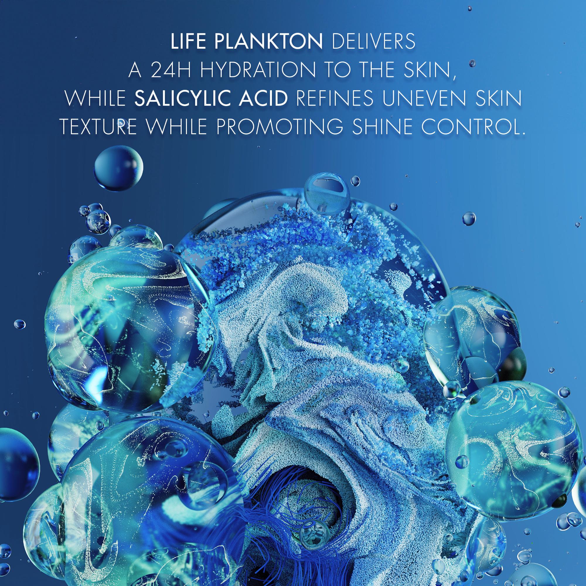 LIFE PLANKTON DELIVERS
A 24H HYDRATION TO THE SKIN,
WHILE SALICYLIC ACID REFINES UNEVEN SKIN
TEXTURE WHILE PROMOTING SHINE CONTROL.