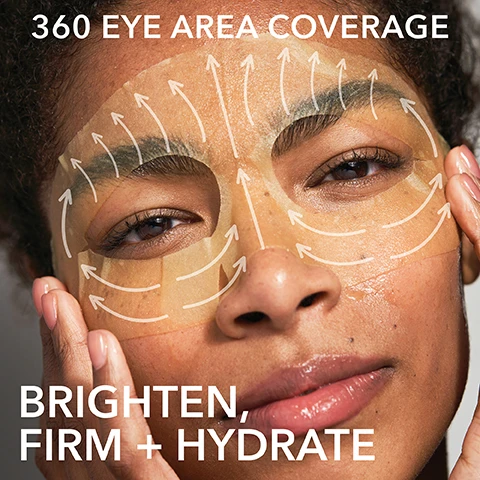 Image 1, 360 eye area coverage brighten, firm and hydrate. Image 2, 100% biodegradable fibers seamlessly conform to eye. Image 3, clinical proof 100% showed improved hydration, 97% showed smoother skin and 84% showed improved fine lines. image 4, before and after model shots 100% showed improved hydration immediately. image 5, before and after 1 week clinically proven to improve dark circles and even skin tone. image 6, the ultimate pair for max results when worn with DRx eyecare max pro 100% said eye area looked tighter, 100% said eye area looked and felt firmer. 100% saw less crepiness and 92% said eyes looked brighter and more awake, after 4 weeks.