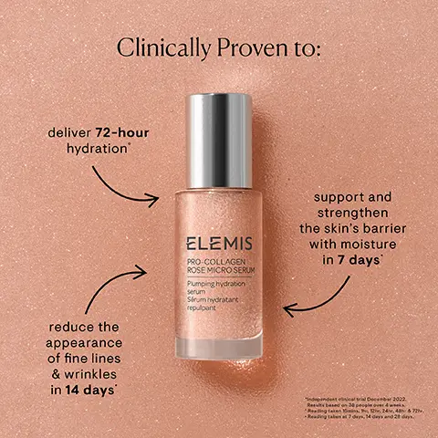 Image 1, Clinically Proven to: deliver 72-hour hydration
              reduce the appearance of fine lines & wrinkles in 14 days support and strengthen the skin's barrier with moisture in 7 days *Independent clinical trial December 2022. Results based on 38 people over 4 weeks. Reading taken 15mins, 1hr, 12hr, 24hr, 48hr & 72hr. Reading taken at 7 days, 14 days and 28 days. Image 2, Red Algae Clinically proven' to deliver 3x more hydration than hyaluronic acid Padina Pavonica Moisture-boosting macro-algae Rosa Centifolia With antioxidant properties to strengthen the skin barrier English Rose Oleo Extract Over 20 varieties of hand-picked English roses to soothe & hydrate 'Topical application of 1.5% Hydronov, observations made via quantitative immuno labelling after 9 days.