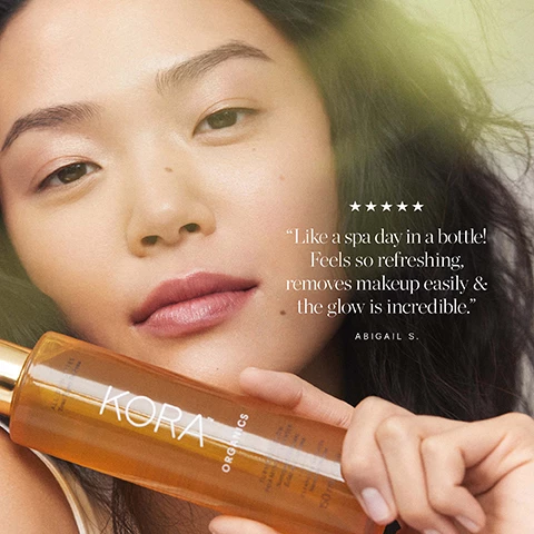 Image 1, abigal s said like a spa day in a bottle. feels so refreshing, removes makeup easily and the glow is incredible. image 2, turmeric - brighten, even and soothe
