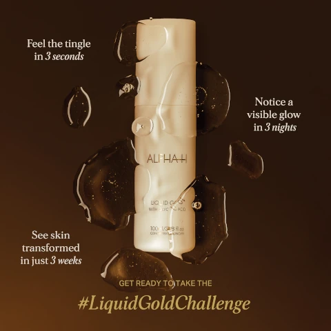 Feel the tingle in 3 seconds, notice a visible glow in 3 nights, see skin transformed in just 3 weeks, get ready to take the liquidgoldchallenge