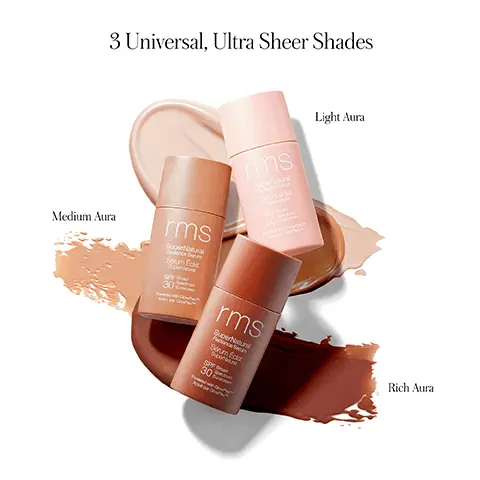 Image 1, 3universak ultra sheer shades, medium aura, light aura and rich aura. Image 2, GLOWPLEXTM A COMPLEX OF NATURAL PEPTIDES THAT BOOSTS RADIANCE INSTANTLY AND OVER TIME. non-nano MINERAL ZINC OXIDE PHYSICALLY PROTECTS SKIN FROM HARMFUL UV RAYS. Image 3, A RADIANT GLOW + CLEAN COVERAGE WITH SPF 30Evens skin tone & gives a sheer, natural glow Feels weightless & blends easily Hides imperfections & smooths skin Hydrates & nourishes Results observed in a 7 day consumer study on 31 individuals.