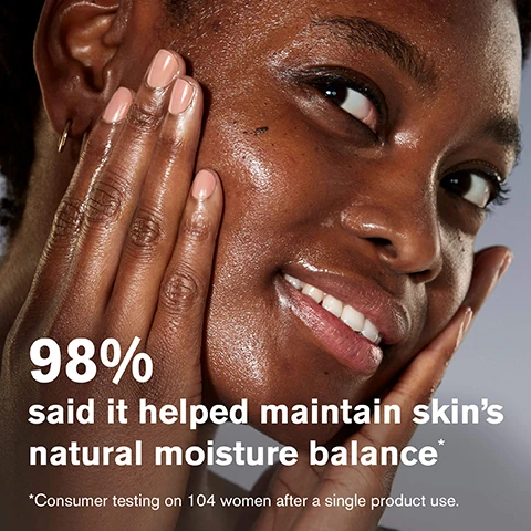 98% said it helped maintain skin's natural moisture balance. consumer testing on 104 women after a single product use.