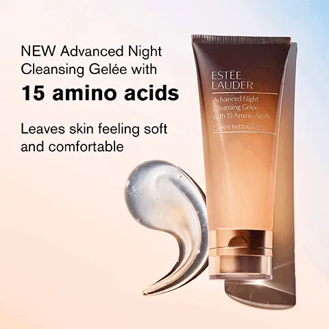 Image 1, new advanced night cleansing gelee with 15 amino acids leaves skin feeling soft and comfortable. Image 2, 1000% said all traces of makeup were removed. Image 3, elevated clean 100% said all traces of makeup were removed, 95% aid skin felt soft and comfortable