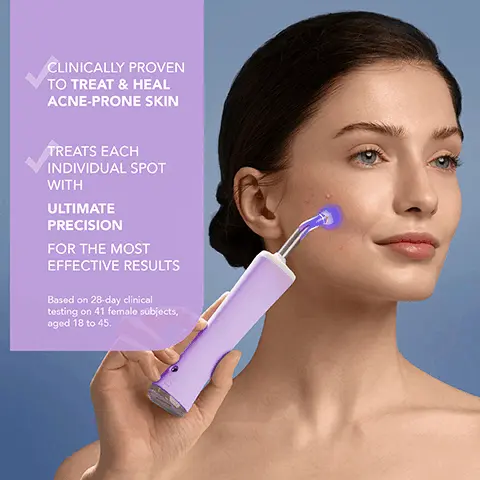 Image 1, CLINICALLY PROVEN TO TREAT & HEAL ACNE-PRONE SKIN TREATS EACH INDIVIDUAL SPOT WITH ULTIMATE PRECISION FOR THE MOST EFFECTIVE RESULTS Based on 28-day clinical testing on 41 female subjects, aged 18 to 45. Image 2, CLINICAL RESULTS 100% of consumers reported clearer skin 4 out of 5 consumers reported a decrease in breakouts 3 out of 4 consumers reported visible results after 1st use *Based on a 28-day consumer trial with 41 female subjects, aged 18 to 45.