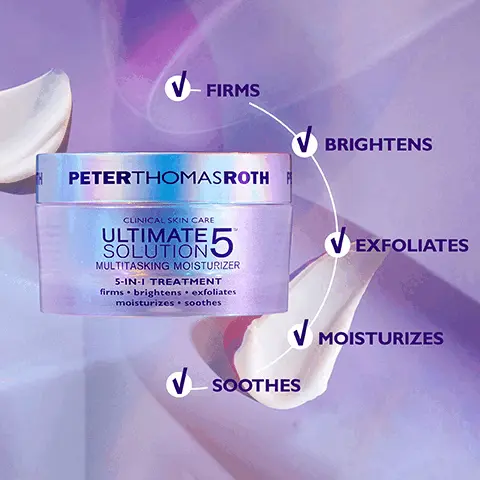 Image 1, firms, brightens, exfoliates, moisturises and soothes. Image 2, Before and After 1 week skin looks firmer, brighter, smoother, moisturised and soothed. Image 3, clinically proven to improve the look of fines lines, wrinkles and pores. Image 4, rich and luxious cream texture