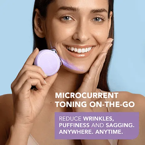 Image 1, MICROCURRENT TONING ON-THE-GO REDUCE WRINKLES, PUFFINESS AND SAGGING. ANYWHERE. ANYTIME. Image 2, BEAR's MUST-HAVE SIDEKICK SUPERCHA SERV SER FOREO SUPERCHARGED SERUM 2.0 Improves microcurrent transfer from the device to the skin, ensuring you get the most out of each use.